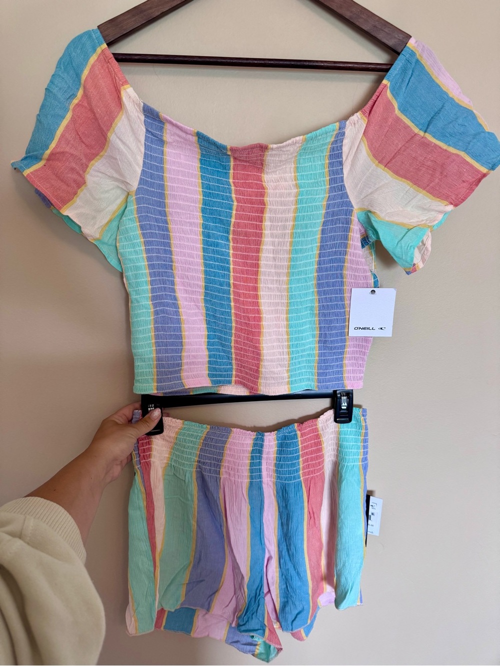 O'Neill Women's Pastel Stripe Ally Top and Cove Shorts set